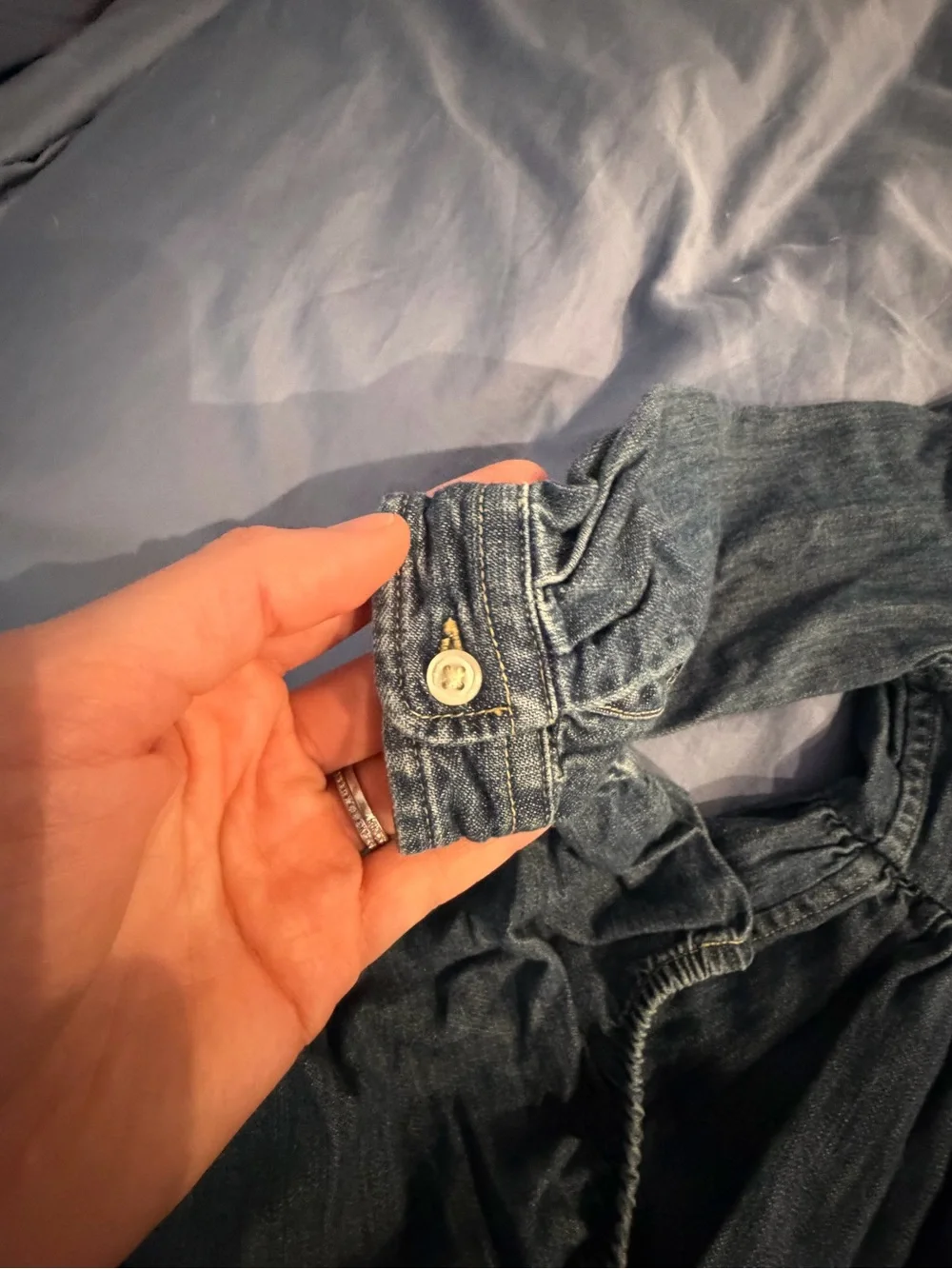 EUC Ralph Lauren Girls' Denim Shirt Dress with Bloomer - Blue (18 months)